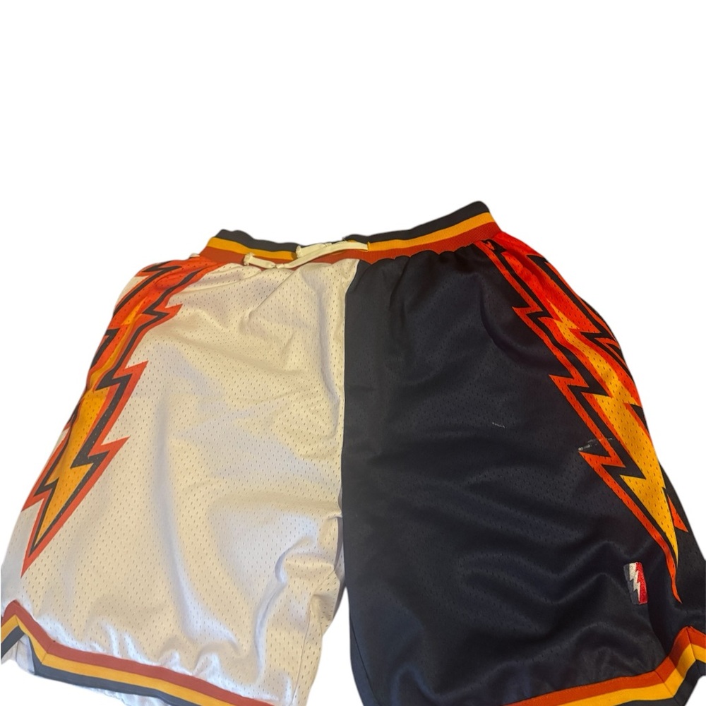 Athletic White and Blue Shorts with Bold Stripes